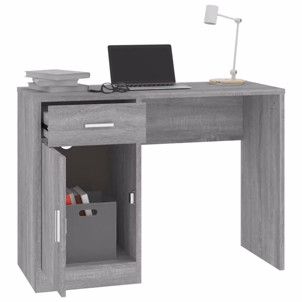 Berkfield Modern Grey Sonoma Computer Desk with Drawer and Cabinet, W/D/H: 100 x 40 x 73 cm – 3