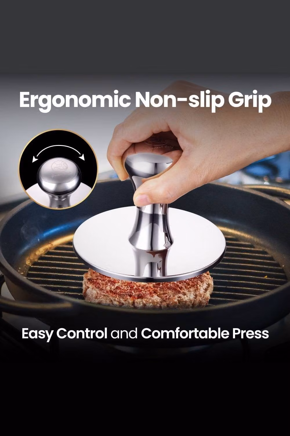 Gourmet Easy 2-in-1 Stainless Steel Burger Press and Patty Maker, Silver – 3
