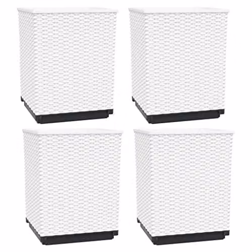vidaXL Set of 4 White Polypropylene Planter Tubs, W/D/H: 30 x 30 x 37 cm