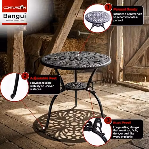 Centurion BANGUI Outdoor Bistro Table in Black Cast Aluminium with Parasol Hole – 5