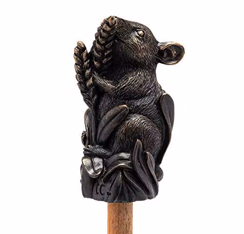 Jardinopia Harvest Mouse on Corn Cane Stake Topper, Bronze, H: 9 cm x W: 4.5 cm x D: 4 cm – 4