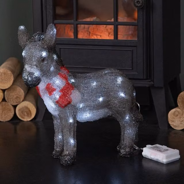 Samuel Alexander Battery Operated LED Light Up Acrylic Christmas Donkey Decoration in Grey and White, H 34 cm x W 32 cm x D 10 cm