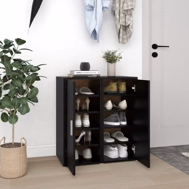 Berkfield Home Set of 2 Modern Black Wall Mounted Shoe Cabinets, W/D/H: 32 x 35 x 70 cm