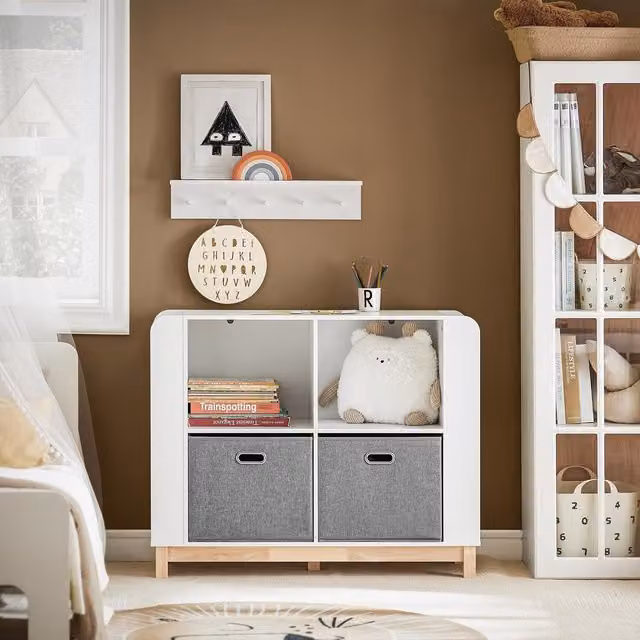 SoBuy Kids Storage Unit with 2 Fabric Boxes in White and Grey