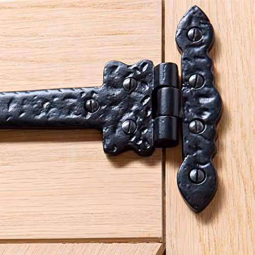 Hammer and Tongs Ornate Iron T-Hinge in Matt Black, Pack of 4 – 6