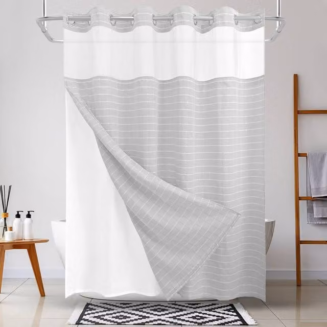 DRIFTED ROOT Grey Jacquard Curtain with Snap Liner Magnets and Waterproof Polyester Fabric