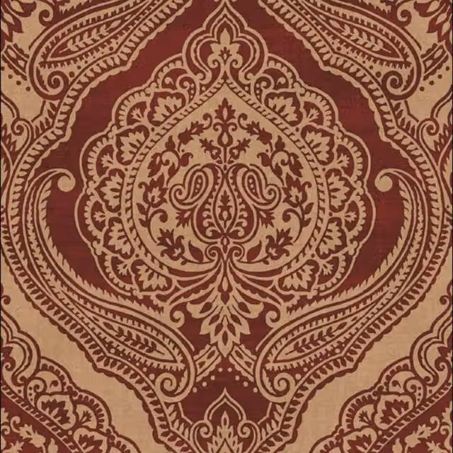 Seabrook Arabesque Damask Floral Abstract Wallpaper in Red, Gold and Brown