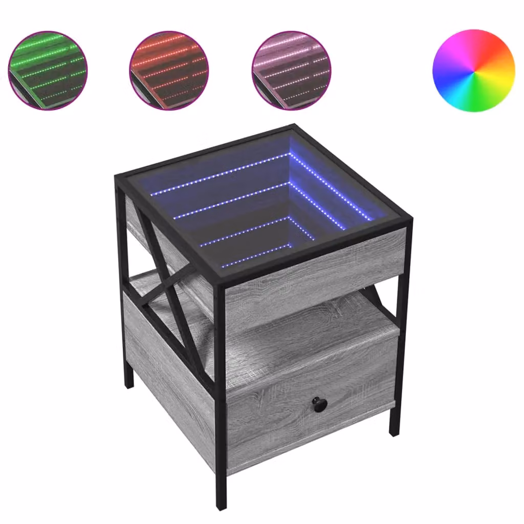 Berkfield Home Infinity LED Bedside Table in Grey Sonoma, W/D/H: 40 x 40 x 51 cm – 2