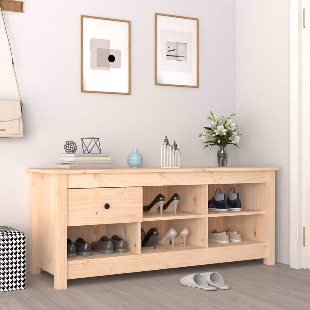 Berkfield Home Solid Wood Pine Shoe Cabinet in Light Brown, W/D/H: 110 x 38 x 45.5 cm – 1