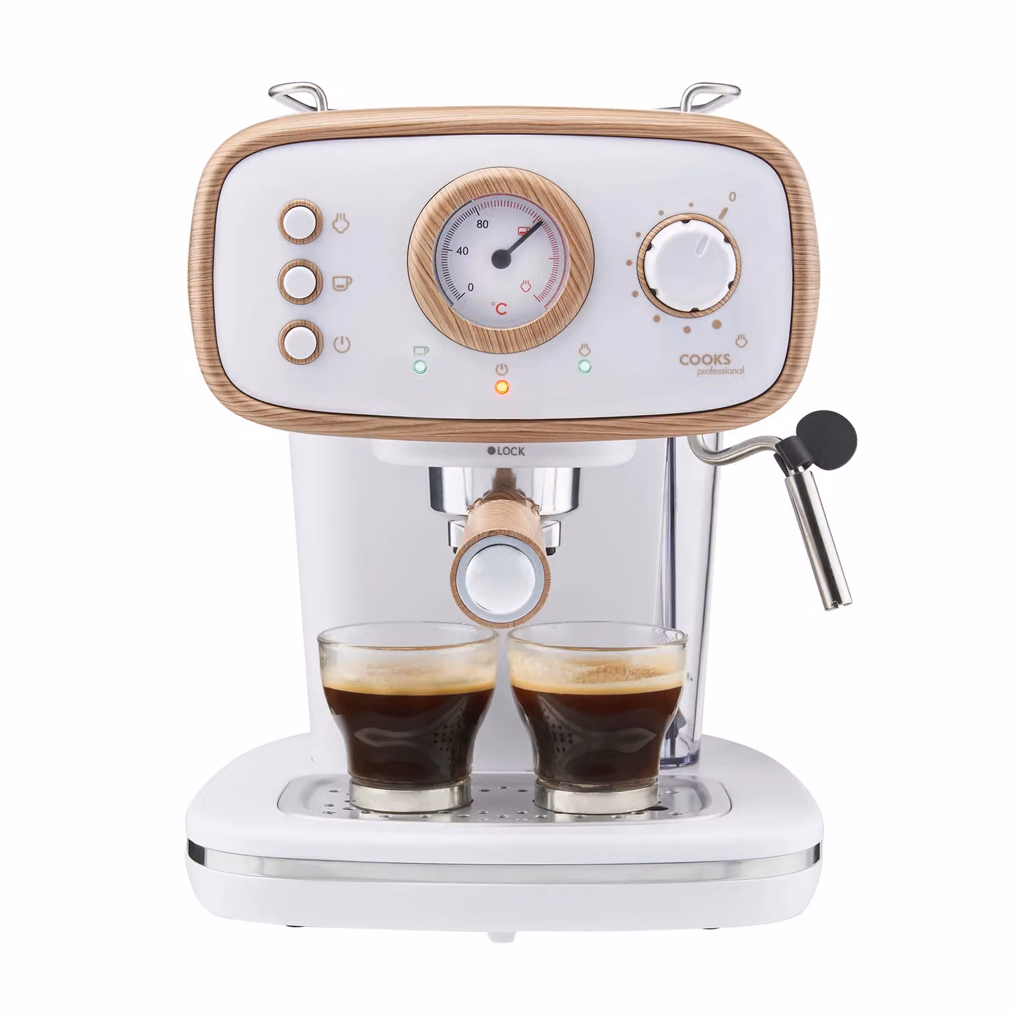 Cooks Professional 15-Bar Retro Espresso Coffee Machine with Steam Wand and 1.2L Removable Water Tank in White – 2