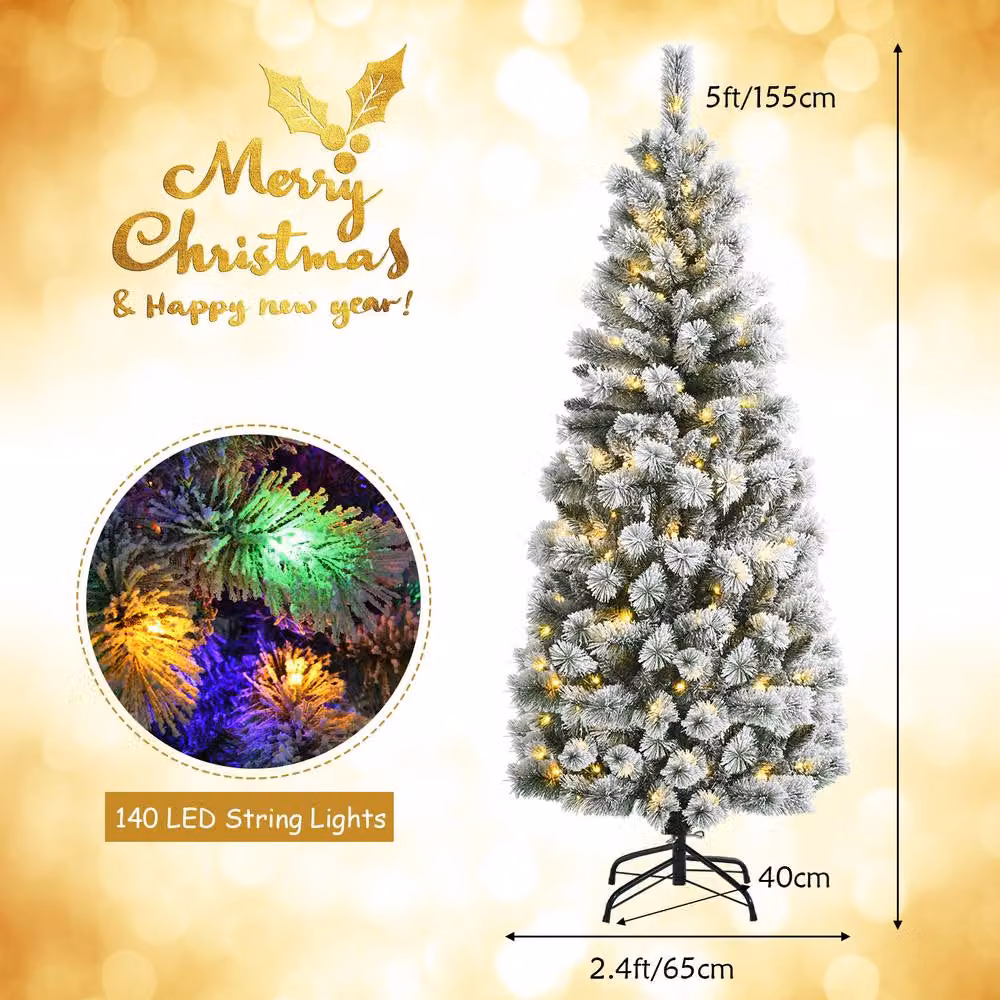 Costway 5ft Illuminated Artificial Christmas Tree in Green with LED Lights and 9 Flash Modes – 3