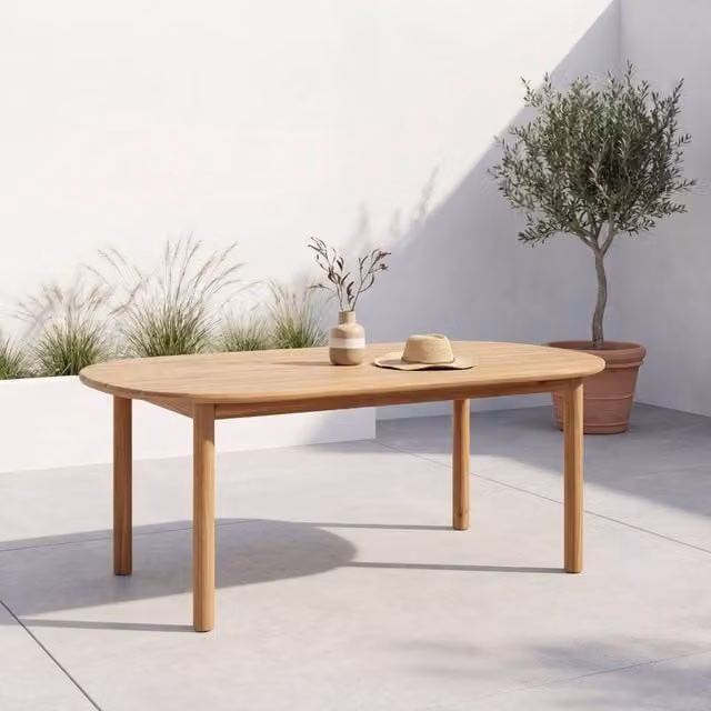 sweeek Acacia Wood Rectangular Garden Table for 6 People, Brown