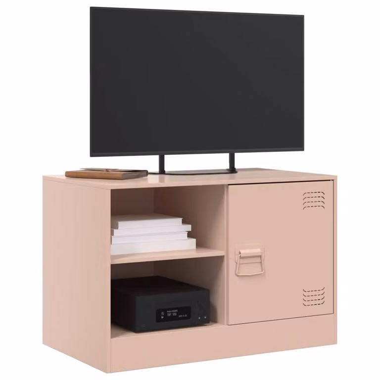 Berkfield Home Set of 2 Pink Metal TV Cabinets with Hinged Doors and Internal Shelves, W/D/H: 67 x 39 x 44 cm