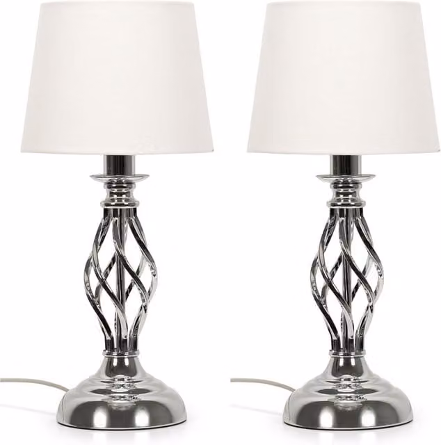 ValueLights Memphis Twist Table Lamps Set of 2 in Chrome and Silver