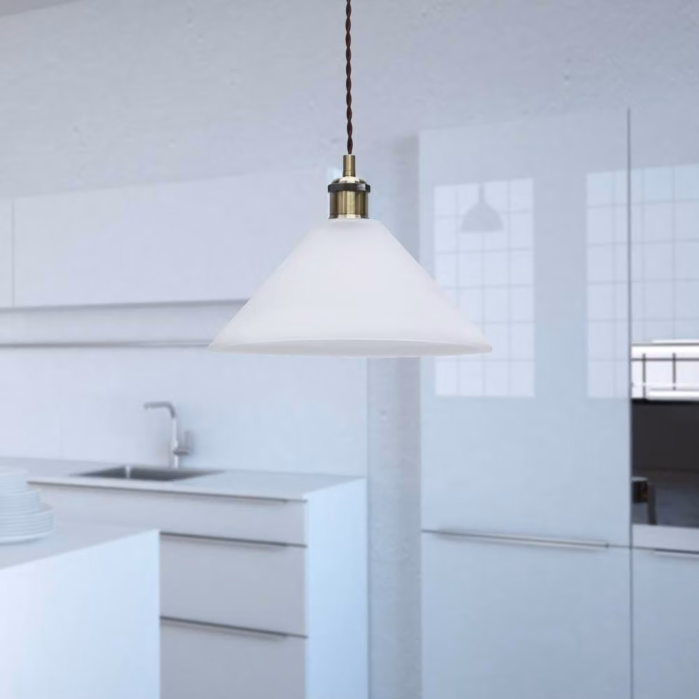 First Choice Lighting Fenton Antique Brass and Bronze Pendant Light with White Frosted Glass – 3