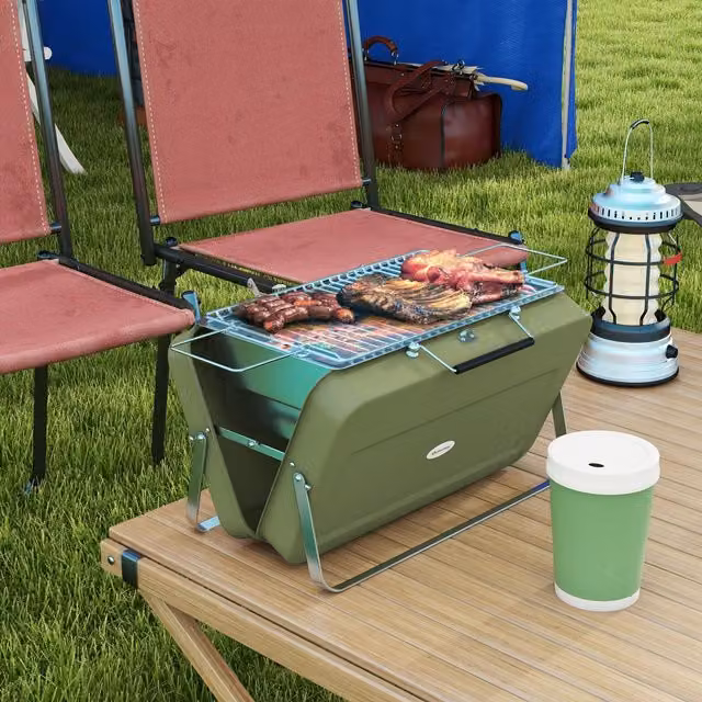 Outsunny Mini Tabletop Charcoal Barbecue Grill, Green