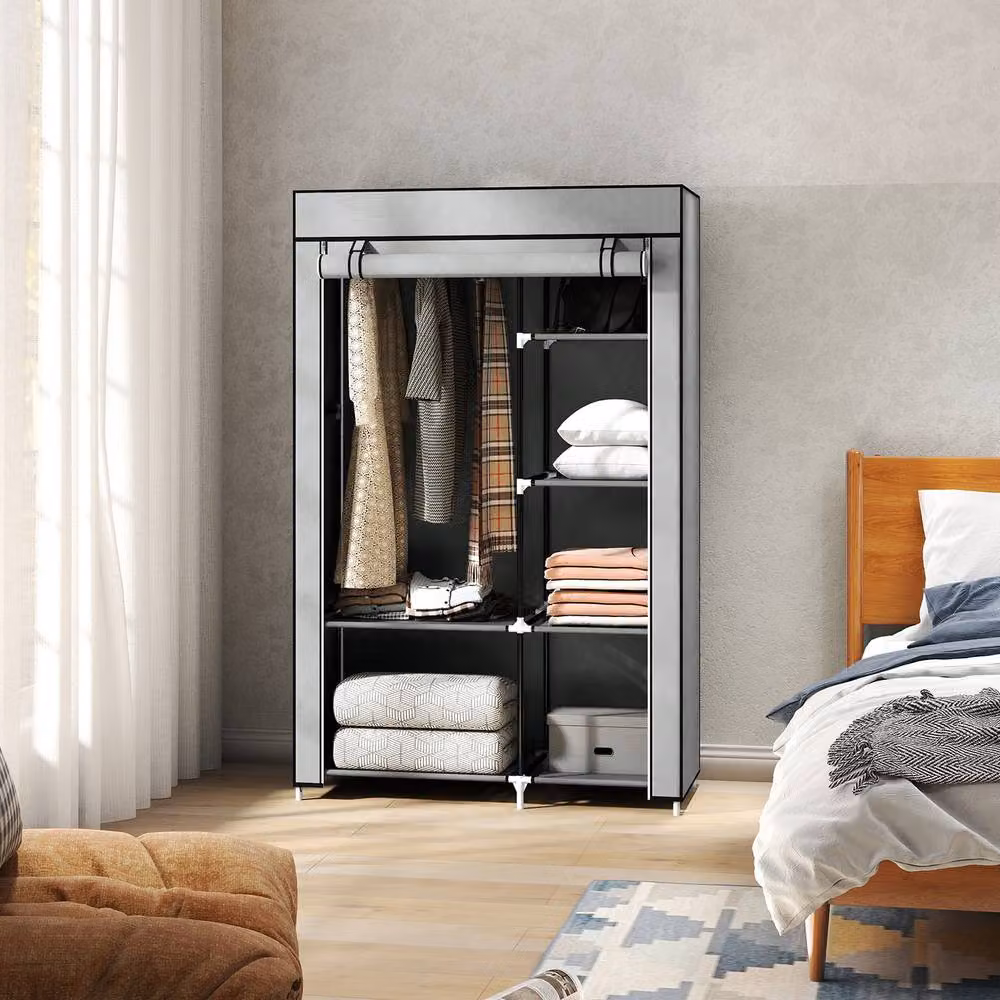 STILVORA Modern Grey Wardrobe with Roll Shutter, Internal Shelves and Hanging Rod, H: 162.5 cm x W: 103.0 cm – 2