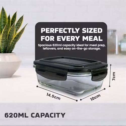 MantraRaj 5-Pack Airtight Glass Food Storage Containers with Leakproof Lids, 620ml, Transparent Blue – 5