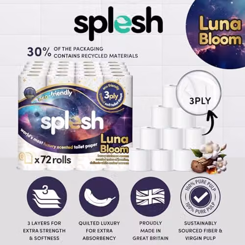 Cusheen Splesh Luna Bloom Cashmere Scented Toilet Roll, 72 Rolls, White with White Amber Essence, 3 Ply Luxury Bathroom Tissue – 2