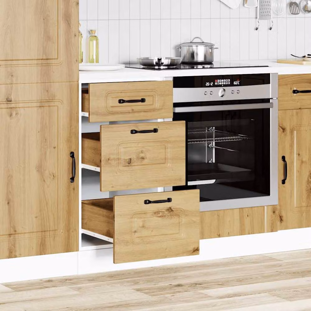 Berkfield Home Kalmar Artisan Oak Kitchen Base Cabinet in Brown and Multicolour – 2