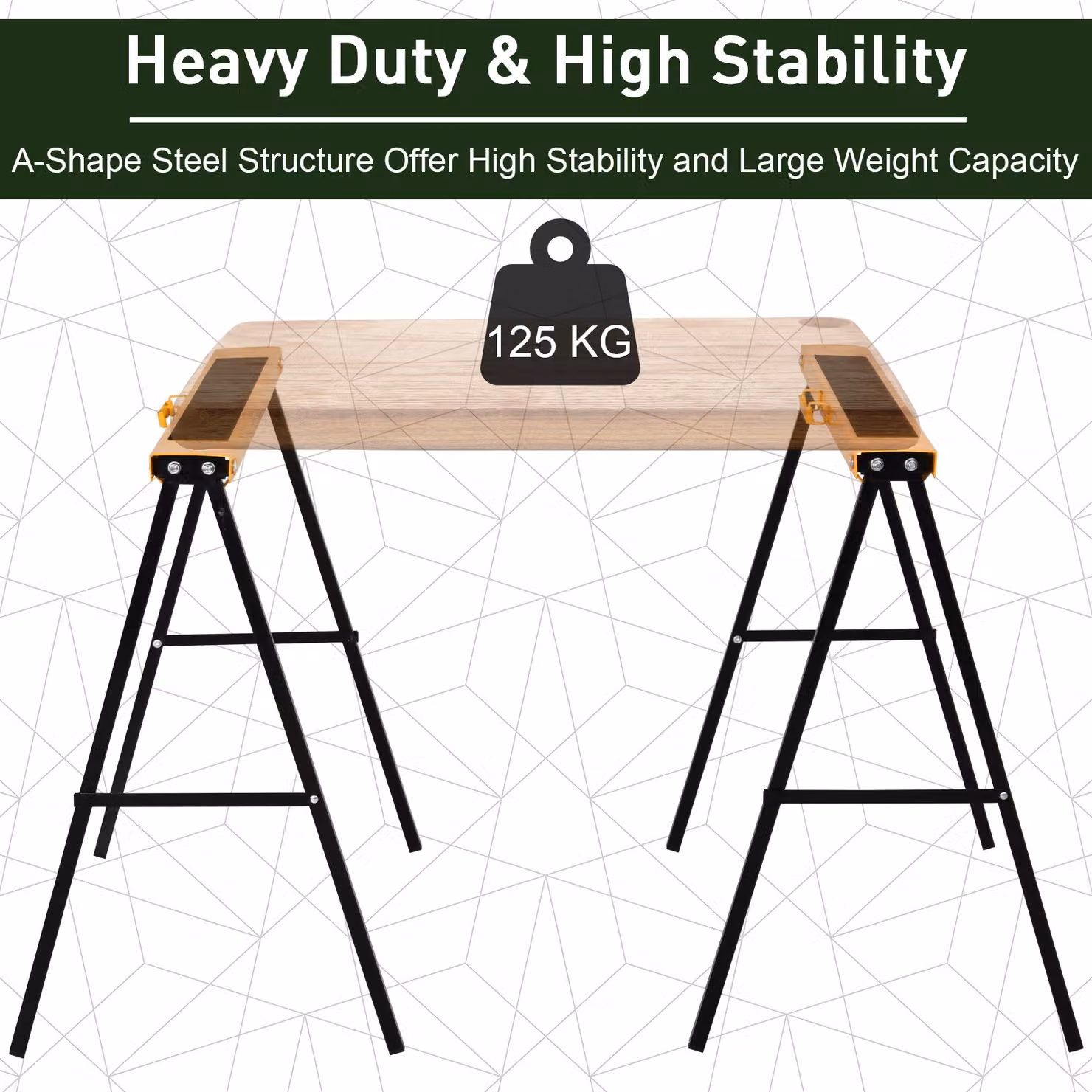HOMCOM 2-Piece Heavy Duty Steel Saw Horse Material Support with Non-Slip Cushions and Foldable Design, 125kg Capacity – 2