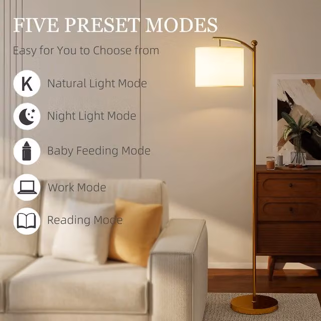 HOMCOM Modern LED Floor Lamp with Remote Control in Gold Tone
