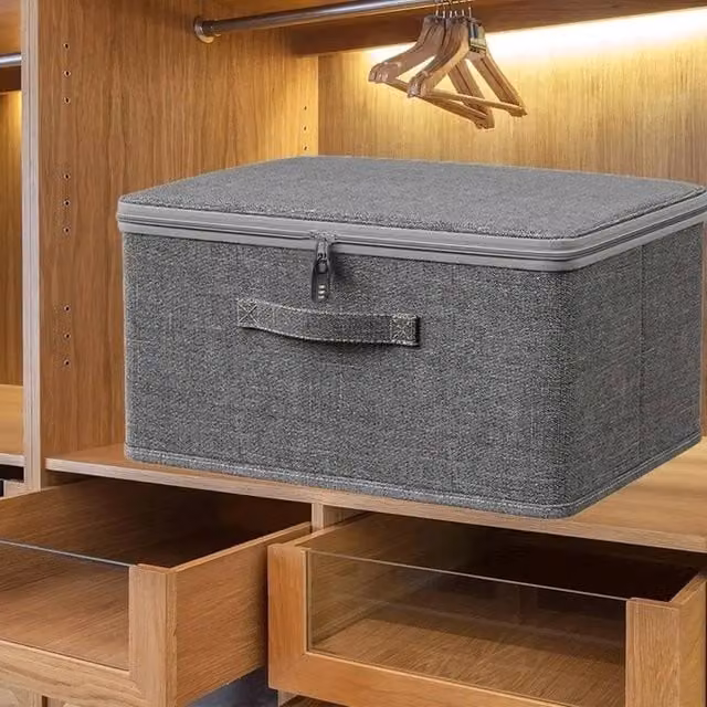SPETLEK Large Foldable Canvas Storage Boxes in Grey, W: 30 cm, D: 20 cm, H: 14 cm – 1
