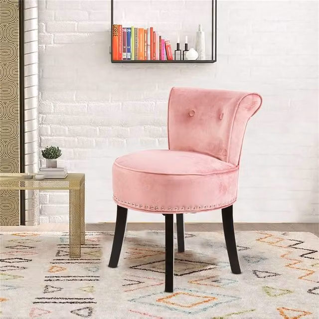 Kelvenix Oyster Pink Velvet Accent Occasional Armchair with Solid Wood Frame