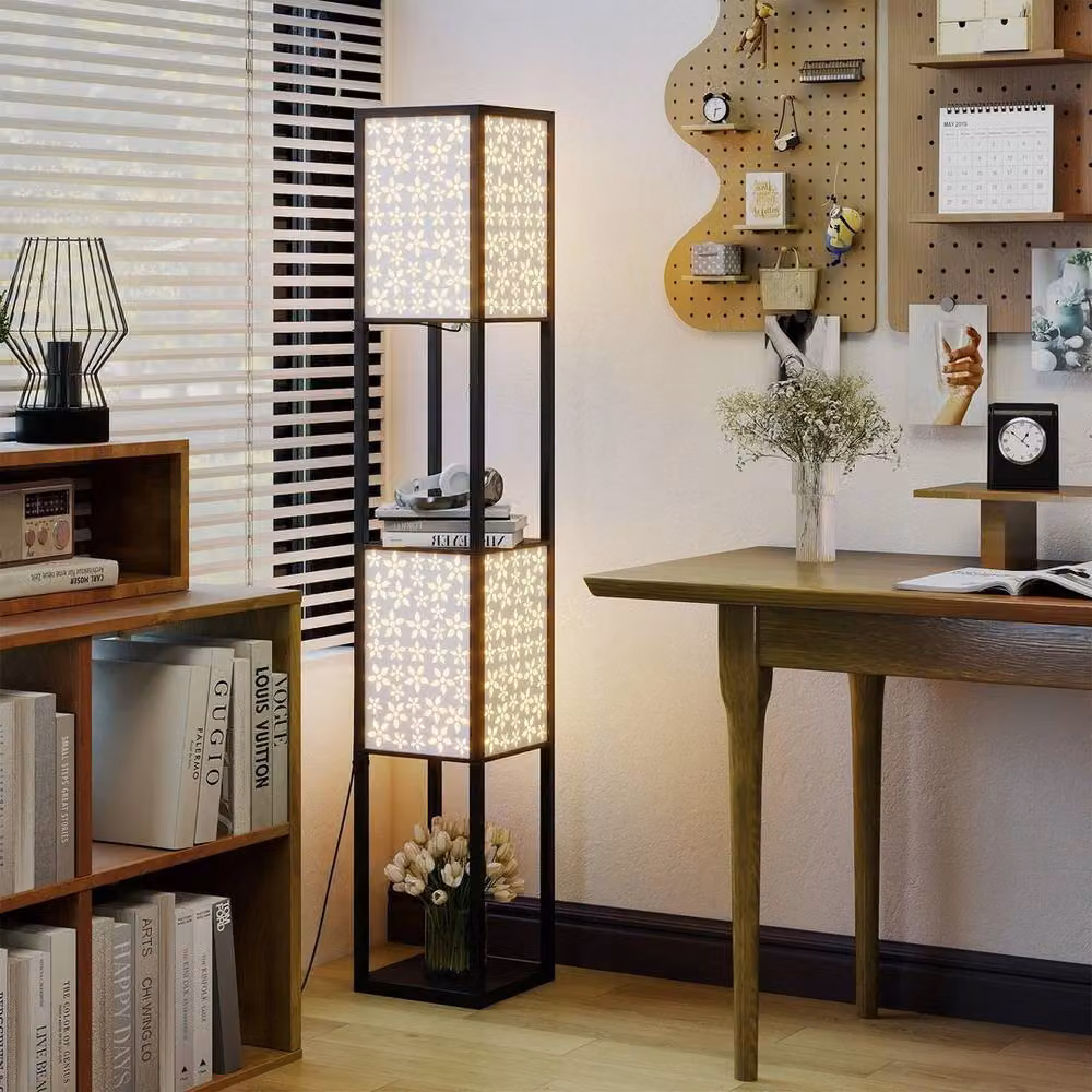 VOGREX Black 2-Light Modern Floor Lamp with Cutout Pattern Lampshades – 2