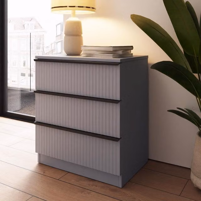 FWStyle Modern Matt Grey 3 Drawer Chest of Drawers with Abstract Ripple Design