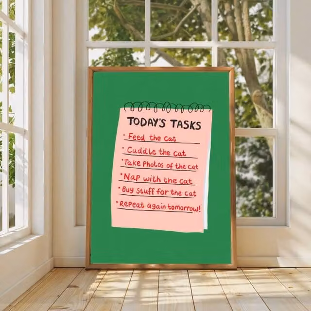 The Paper Tail Today's Tasks Cat Art Print, Multicolour, W: 21.0 cm, H: 29.7 cm – 1