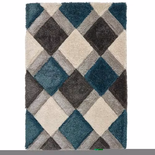 Phoenox Textiles Limited Origins 3D GEO Shaggy Geometric Rug in Petrol Blue, W: 120 cm, L: 170 cm