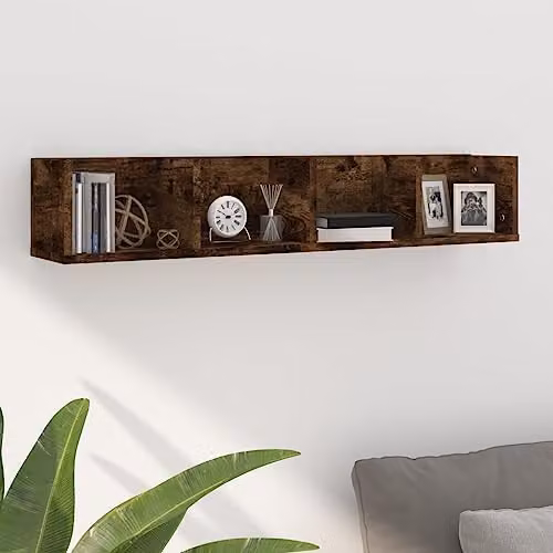vidaXL Modern CD Wall Shelf in Smoked Oak, W: 100 cm, D: 18 cm, H: 18 cm – 2