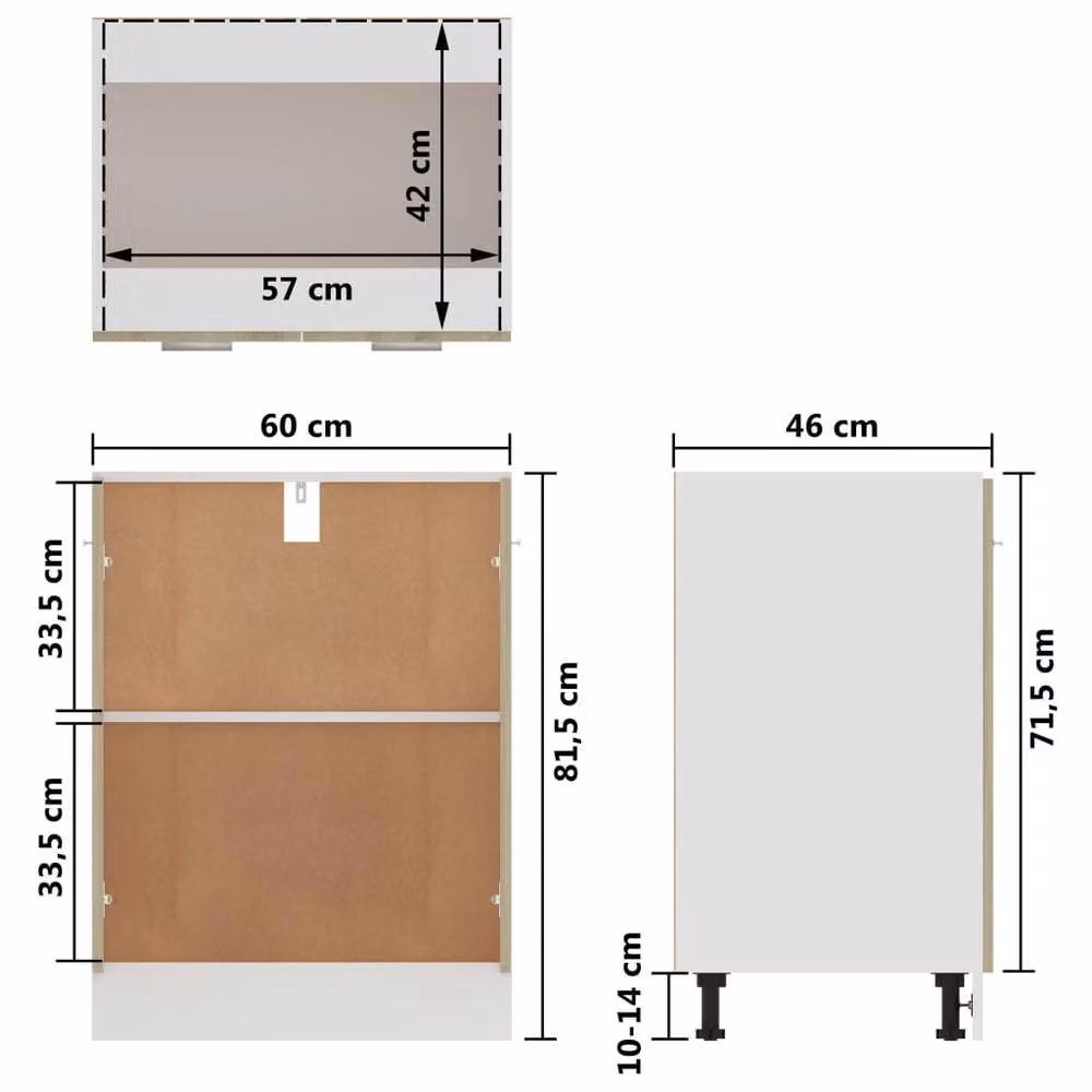 Berkfield Home Sonoma Oak Kitchen Base Unit in Brown, W/D/H: 60 x 46 x 81.5 cm – 2