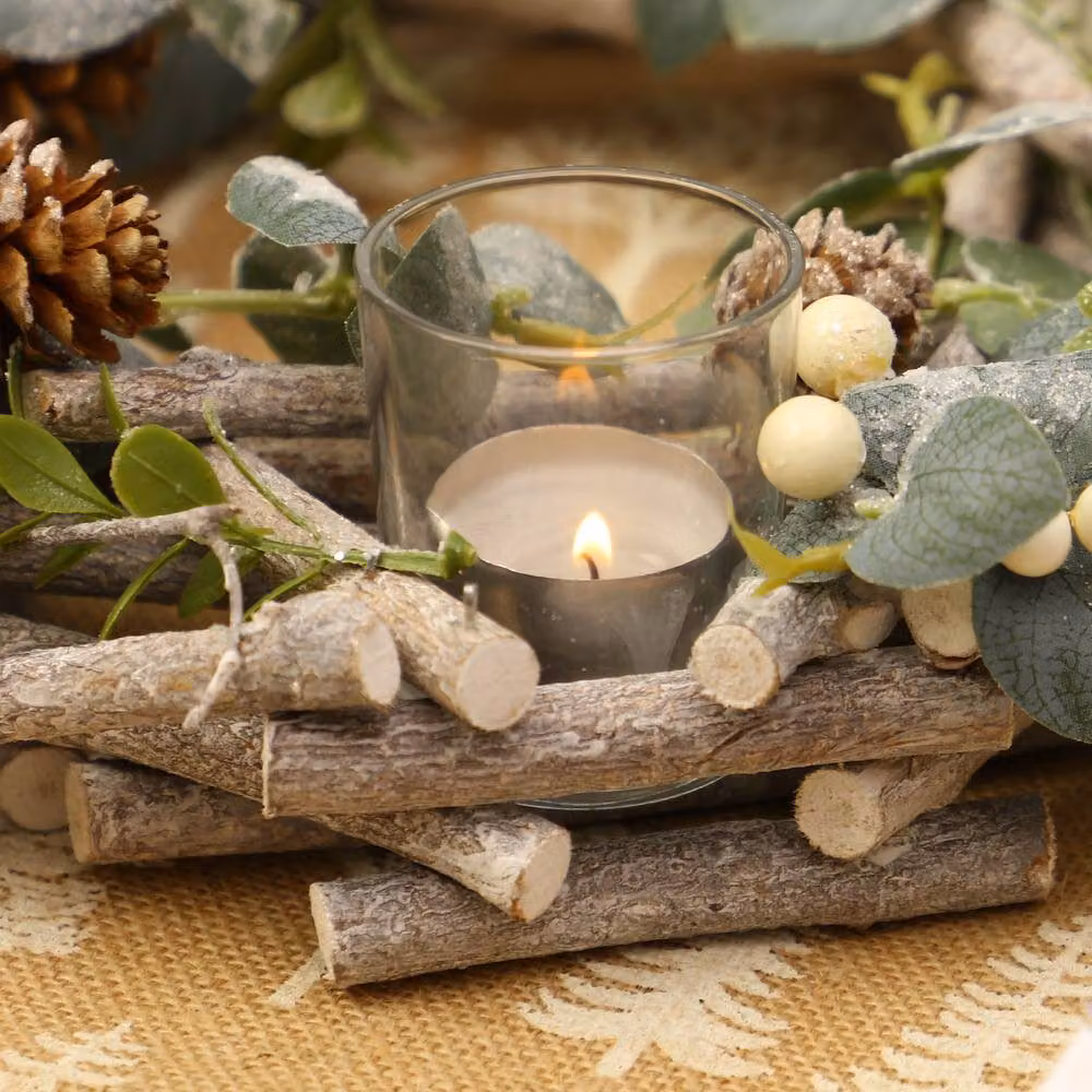 Dibor Nature Trail Wreath Tealight Table Centrepiece Christmas Candle Holder in Green, White and Multicolour – 5