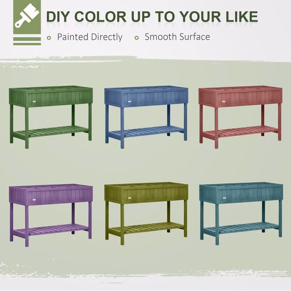 OUTSUNNY Wooden Herb Planter Stand with 8 Cubes and Bottom Shelf, Dark Grey – 5