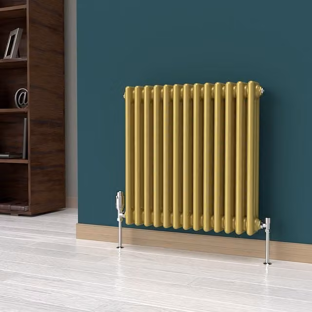 Lux Heat Horizontal 3 Column Steel Radiator in Metallic Gold, W: 60.5 cm, H: 60 cm