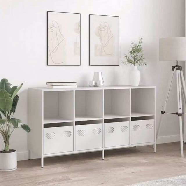 Berkfield Home White Matt Metal Sideboard W/D/H: 135 x 39 x 73.5 cm – 1