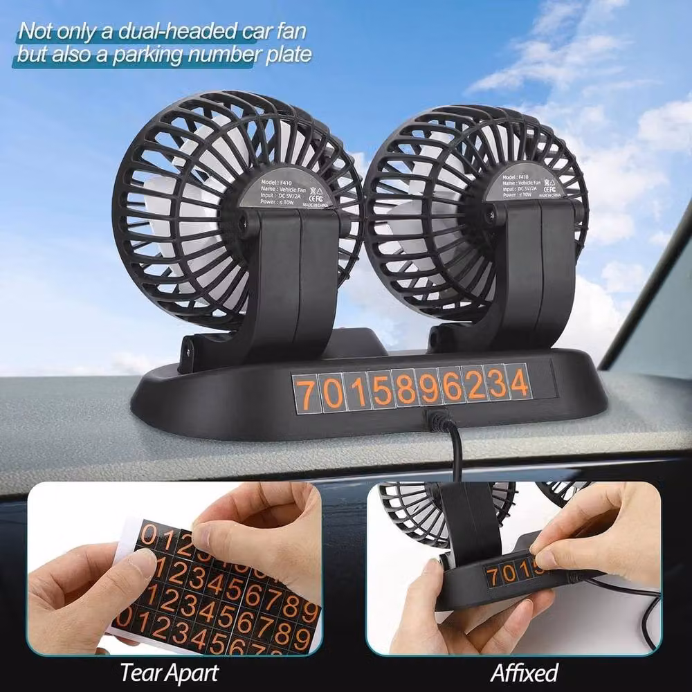 NESTLUNE Universal USB Dual Head Electric Car and Van Cooling Fan, Black – 3