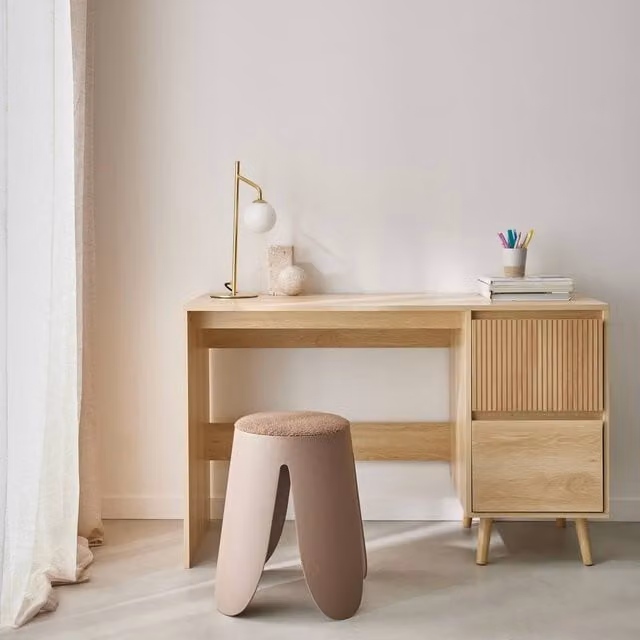 Sweekeec Scandinavian Writing Desk with 2 Drawers in Beige, W/D/H: 120 x 60 x 75 cm