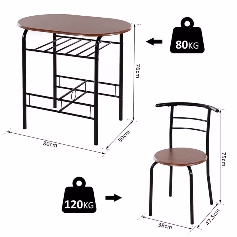 Kelvenix Kitchen Small Table and 2 Chairs Set in Brown – 2