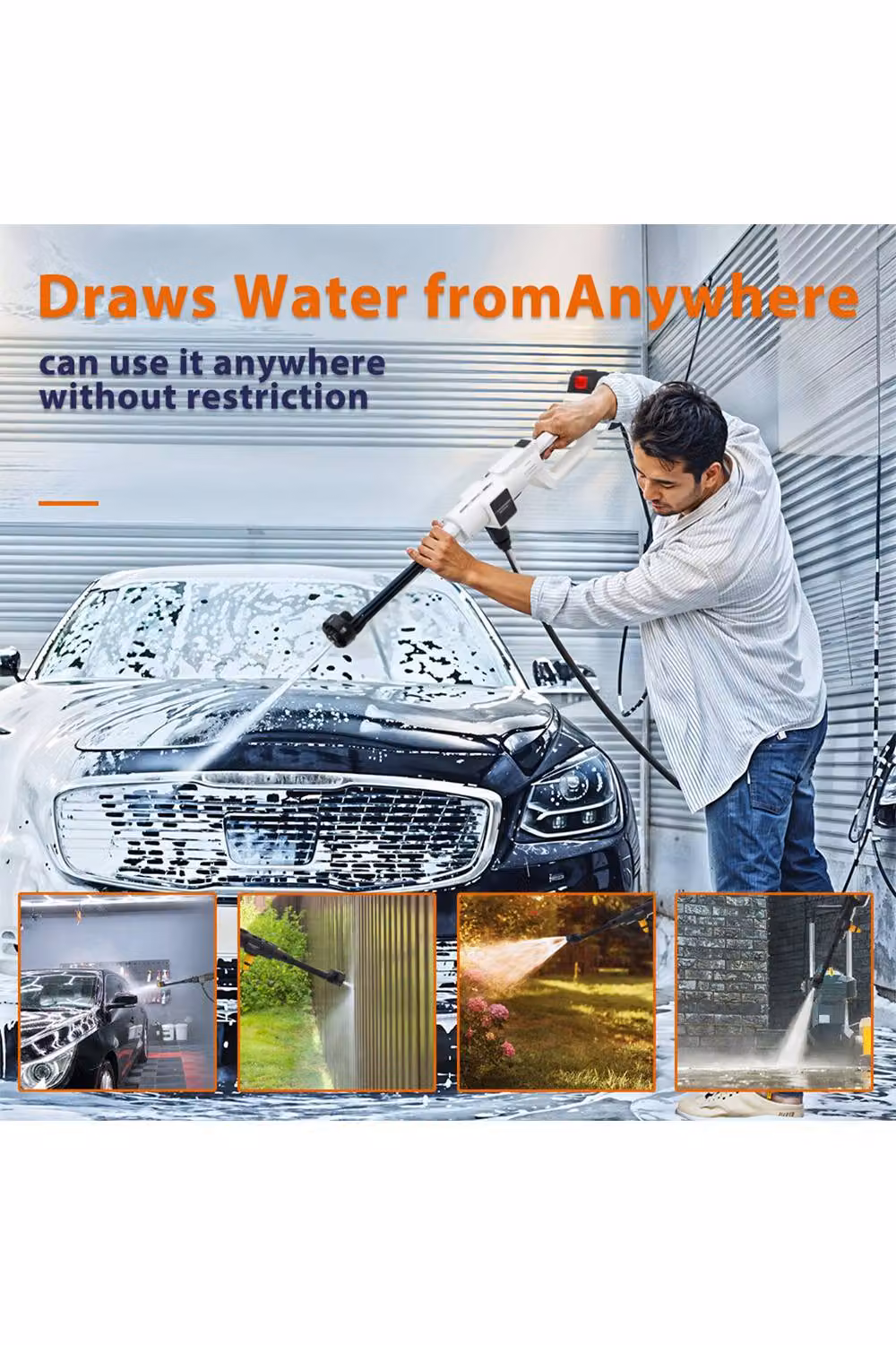 Living and Home 21V Cordless Handheld Pressure Washer Cleaner with 2 Batteries in White – 4