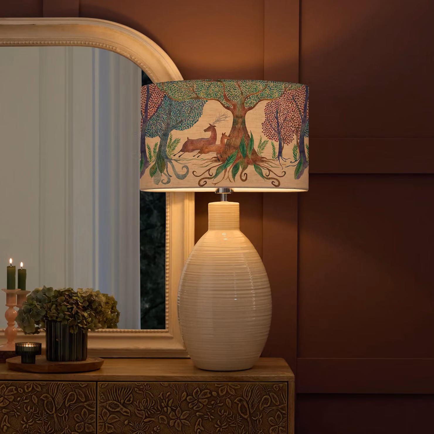 Voyage Maison Epona Ceramic Table Lamp with Willow Woods Eva Fabric Lampshade in Beige and Multicolour – 2
