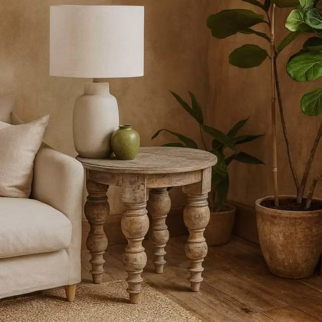 Wyld Haus Montaine Mid Century Brown Round Wood Side Table W/D/H: 60 x 60 x 60 cm – 1