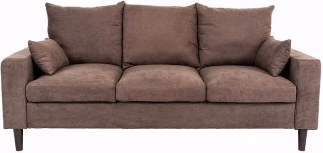 FORGEVIO Brown 3 Seater Modern Linen Fabric Sofa with Metal Frame and Scatter Cushions – 1