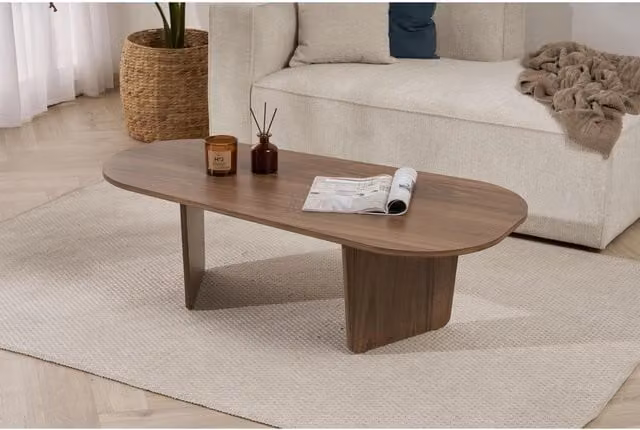 Decortie Oval Coffee Table in Brown Natural Walnut Effect, W/D/H: 130 x 40 x 40 cm
