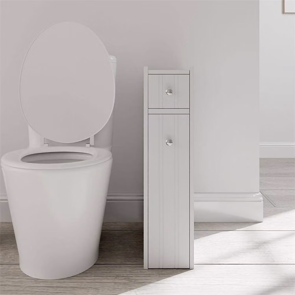 NESTLUNE White Narrow Slim Wooden Bathroom Storage Cabinet – 2