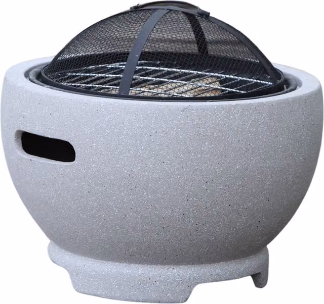 Vossmoon Grey Outdoor Garden Fire Pit with Stainless Steel Cooking Grill