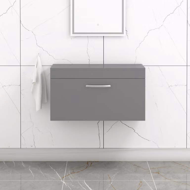 Royal Bathrooms Turin Wall Hung 1 Drawer Vanity Unit in Indigo Grey Gloss, Width: 80 cm