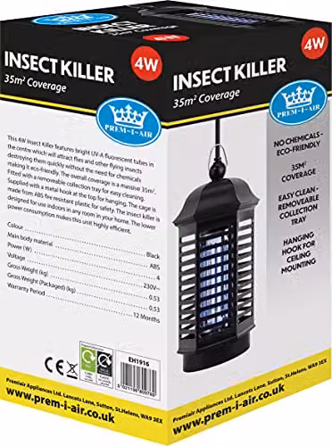 St Helens Prem-i-air 4W Insect Killer in Black with Metal Ring for Ceiling Mounting W/D/H: 25.0 x 12.0 x 12.0 cm – 8